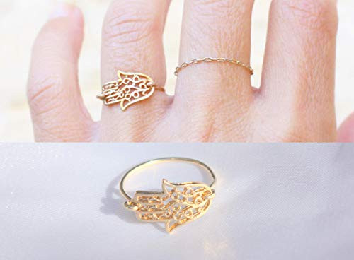 Sideways Hand of God Filigree Hamsa Ring 14k Gold Filled Band Sizes 4-14