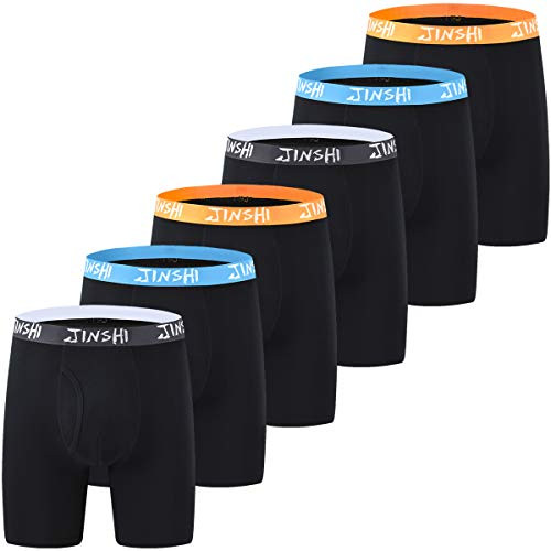 JINSHI Men s Boxer Briefs Bamboo Underwear Comfy Stretch Long Leg Classic Black Boxers Size 2XL