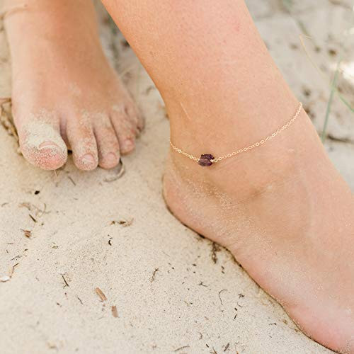 Raw amethyst crystal nugget anklet in 14k gold fill - 8 inch chain with 2 inch adjustable extender - February birthstone