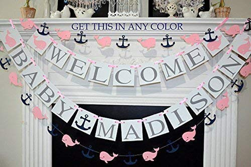 Whale Baby shower decorations customized name banner whale shower decorations pink whale blue whale party banner