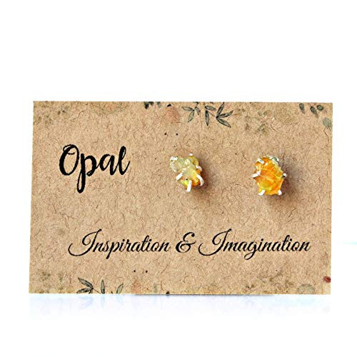 Raw Opal Earrings Set in 925 Sterling Silver Studs