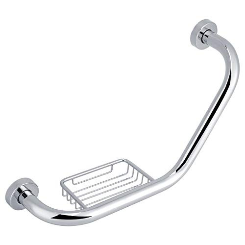 TRRT Stainless Steel Bathroom Grab Bar w Soap Shelves Bathtub Arm Safety Handle Bath Shower Tub Grab Bar for Elderly Safety Grab Bar