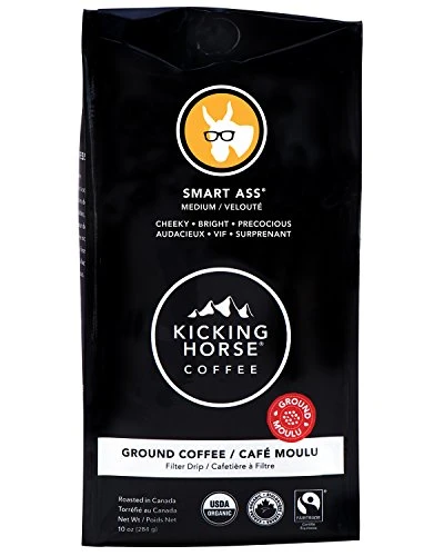 Kicking Horse Coffee, Smart Ass, Medium Roast, Ground, 10 oz - Certified Organic, Fairtrade, Kosher Coffee