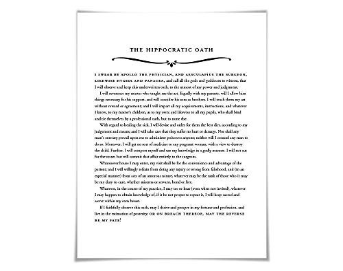 The Hippocratic Oath Art Print. 5 Sizes. Gift for Doctor. Medical Student Gift. Graduation Gift.