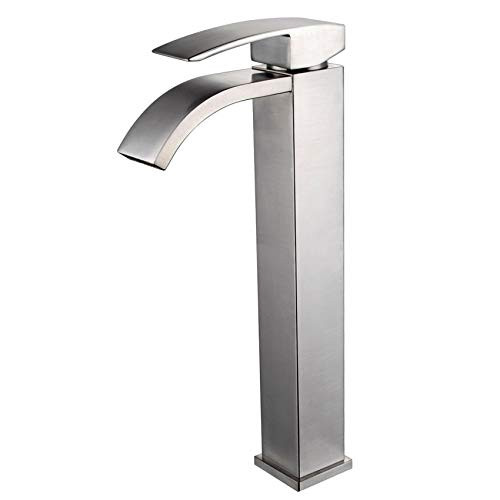 Wovier Brushed Nickel Waterfall Bathroom Sink Faucet with Supply HoseSingle Handle Single Hole Vessel Lavatory FaucetBasin Mixer Tap Tall Body Commercial