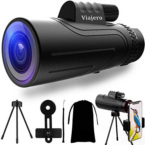 Viajero Monocular Telescope 12X50 HD Monocular for Android iPhone Waterproof Zoom Telescope for Adults Kids with Smartphone Holder  and  Tripod BAK4 Prism  and  FMC for Bird Watching Hunting