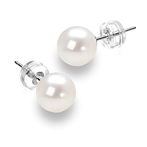 Big Pearl Earrings 14K Gold White Freshwater Cultured Pearl Stud Earrings for Women - AAAA Quality  white-gold 9mm Big Pearl Earrings 14K Gold White Freshwater Cultured Pearl Stud Earrings for Women - AAAA Quality  white-gold 9mm