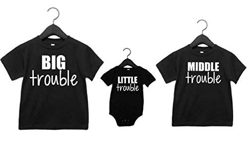 Sibling Shirts Set of 3 Big Trouble Middle Trouble Little Trouble