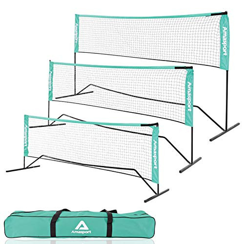 AMA SPORT Portable Badminton Net Set - Net for Tennis Soccer Tennis Pickleball Kids Volleyball - Easy Setup Nylon Sports Net with Poles - for Indoor or Outdoor Court Beach Driveway  10