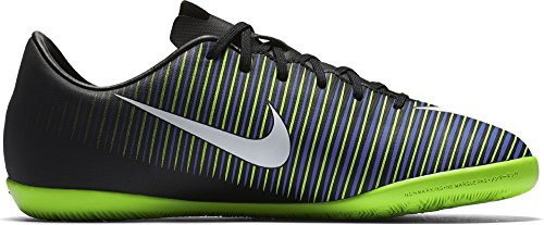 Nike Kids MercurialX Vapor VI Indoor Shoes Black White Electric Green Soccer Shoes - 5.5Y