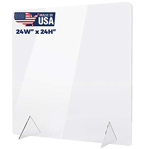 No Cutout 24 inchW x 24 inchH Sneeze Guard for Counter and Desk Freestanding Clear Acrylic Shield plexiglass Shield