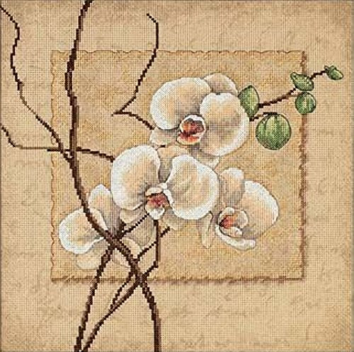 Dimensions 'Oriental Orchids' Counted Cross Stitch Kit, 14 Count Beige Aida, 12" x 12"