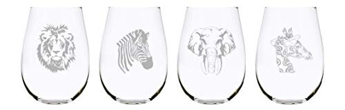 C M Giraffe lion elephant and zebra stemless wine glass  set of 4