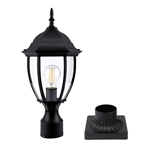 PARTPHONER Outdoor Post Light with Pier Mount Base Waterproof Pole Lantern Light Fixture Exterior Lamp Post Lantern Head with Clear Glass Panels for Yard Garden Patio Pathway  8 Inch