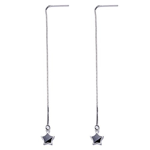 TraveT Black Five-Pointed Star Long Tassel Earrings Women Ear Line Threader Dangle Drop Earrings