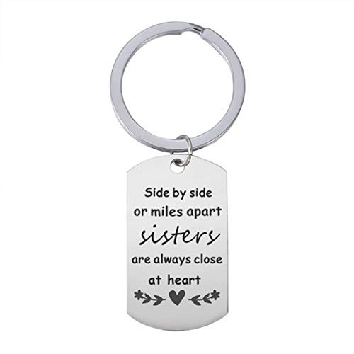 UINKE Stainless Steel Side by Side Or Miles Apart Sisters Close at Heart Sisters Keychain Key Ring BFF Friendship Gifts