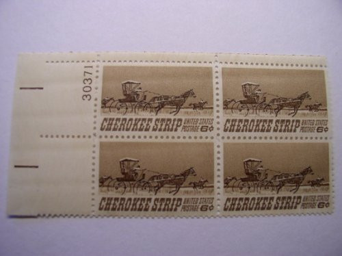 US Postage Stamps 1968 Cherokee Strip S 1360 Plate Block of 4 6 Cent Stamps