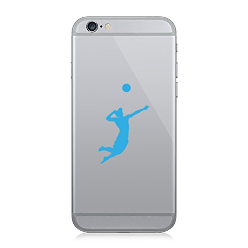 RDW Pair of Mens Volleyball Cell Phone Stickers Mobile Serve Silouette - Light Blue
