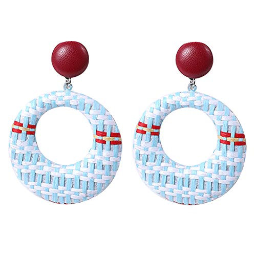 shiYsRL Earrings Stud Crystal Pearl Earring Set Boho Women Handmade Hollow Round Dangle Earrings Rattan Weave Jewelry Gifts for Girls Women Men - Blue