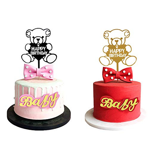 Bear 2 Pcs Cake Topper Acrylic Cake Topper Happy Birthday Cake Topper Cake Decoration Supplies