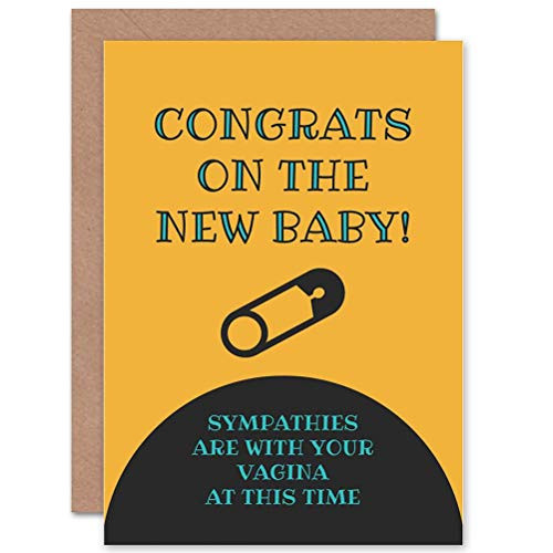 Wee Blue Coo Greeting New Baby Adult Funny Safety Pin Sealed Greeting Card Plus Envelope Blank Inside