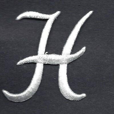 Script Letters - White Script Letter H - Iron On Embroidered Applique