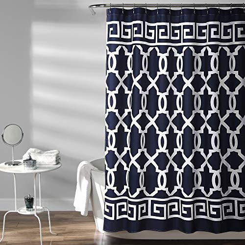 Lush Decor Maze Border Shower Curtain 72X72, 72" x 72", Navy