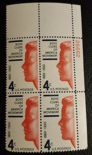 1163 - 1960 4c Boys Club of America U.S. Postage Stamp Plate Block 4 1163 - 1960 4c Boys Club of America U.S. Postage Stamp Plate Block 4