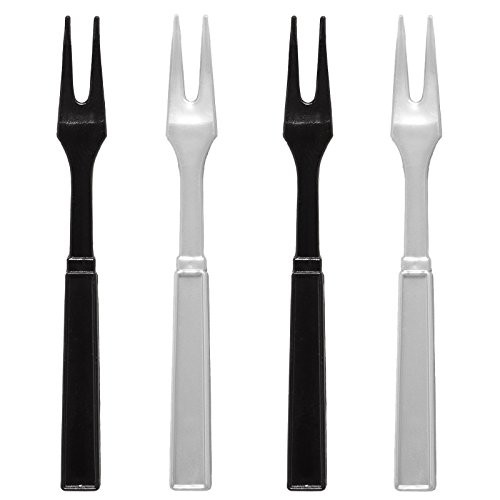 Over The Hill Appetizer Mini Forks 30 Black Silver Plastic Two-Prong Cocktail Picks 3.25 inch Soodhalter Par-T-Fork