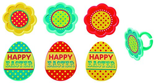 12 Piece - Happy Easter Eggs and Flowers Rings - Perfect Surprise for Inside Easter Eggs