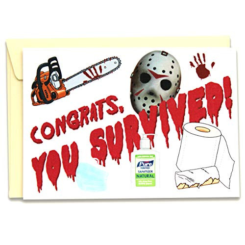Funny Rude Quarantine Happy Birthday Card Quarantined Gift Social Distancing Graduation Congratulations Card - Congrats You Survived - Folded Greeting Card with Envelope Blank Inside