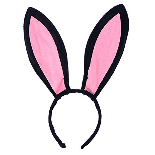 OULII Bunny Ears Headband Plush Easter Rabbit Ears Black and Pink One Size