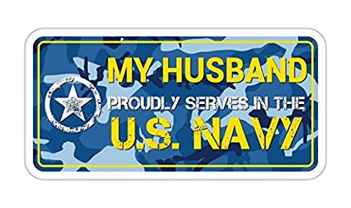 3 Pack - My Husband Proudly serves in the US Navy U.S. Vinyl Bumper Sticker Decal Navy Blue Camouflage
