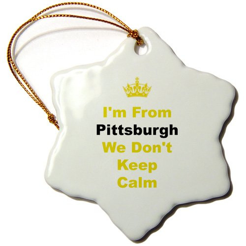 3dRose ORN_180044_1 Dont Keep Calm, Pittsburgh, Yellow and Black Letters on White Background Snowflake Ornament, Porcelain, 3-Inch