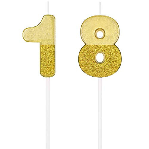 18th Birthday Cake Candles Glitter Numeral Candles Happy Birthday Cake Topper Decoration for Wedding Anniversary Celebration Supplies Gold 18th Birthday Cake Candles Glitter Numeral Candles Happy Birthday Cake Topper Decoration for Wedding Anniversary Celebration Supplies Gold