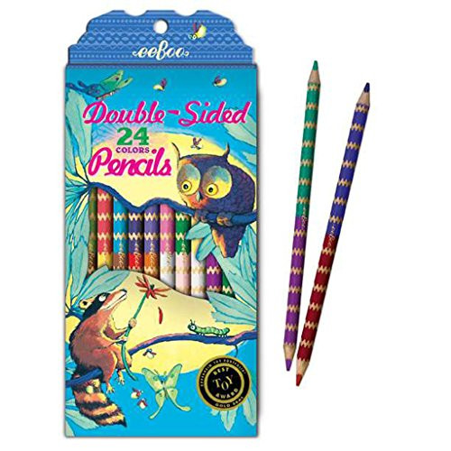 eeBoo Raccoon and Owl Double Sided Colored Pencils, 12 pencils