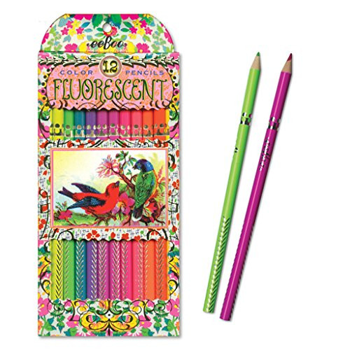 eeBoo Fluorescent Colored Pencils, Victorian Birds, Set of 12