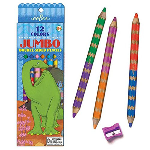 eeBoo Dinosaur Jumbo Double Sided Colored Pencils, 6 pencils