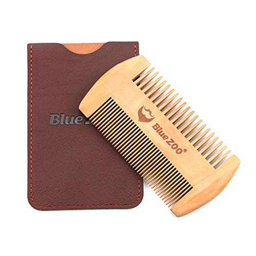balloonbobo Wooden Beard Brush Mustache Comb for Men Dual Action Fine Coarse Teeth Top Pockets Comb for Beards Mustaches Brown