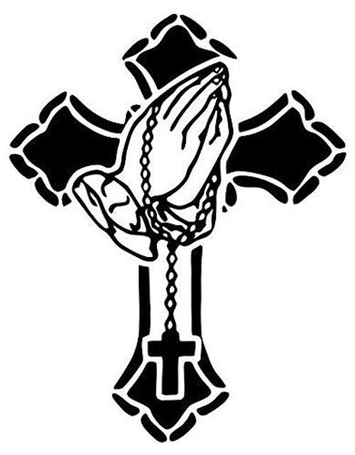 Cross Praying Hands - Sticker Graphic - Auto Wall Laptop Cell Truck Sticker for Windows Cars Trucks