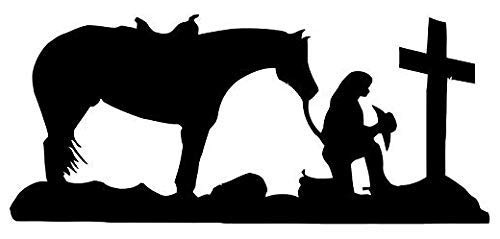 Cowgirl Praying Horse Cross - Sticker Graphic - Auto Wall Laptop Cell Truck Sticker for Windows Cars Trucks
