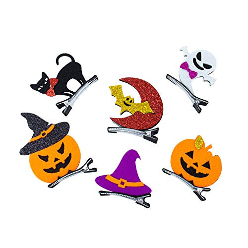 AUEAR 6 Pack Halloween Cartoon Hair Clips Pumpkin Ghost Bat Cat Hat Design Hairpins Hairs Barrettes Hair Accessories Costume for Girls Children