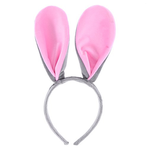 OULII Bunny Ears Headband Plush Easter Rabbit Ears  Grey and Pink