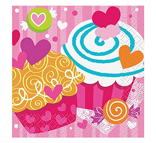Cupcake Hearts Valentines Day Beverage Napkins 16ct