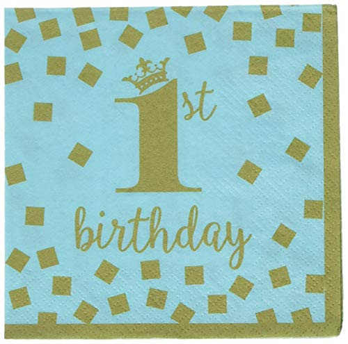 Amscan Party Supplies 1st Birthday Boy Beverage Napkins 6.5 inch x 6.5 inch Multi Color