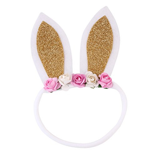 Baby Bunny Ears Headband Rabbit Hair Hoop with Decorative Flower Cosplay Costume Accessories Party Favors Gold Baby Bunny Ears Headband Rabbit Hair Hoop with Decorative Flower Cosplay Costume Accessories Party Favors Gold