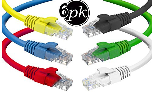 CAT 6 Ethernet Cable (6 Feet) LAN, UTP (1.8 m) CAT6, RJ45, Network, Patch, Internet Cable - 6 Pack (6 ft)