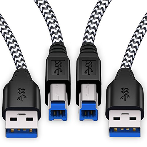 USB 3.0 Type A to B Cable, Besgoods 2-Pack 6ft long braided USB 3.0 Cable - A-Male to B-Male USB Cable - White