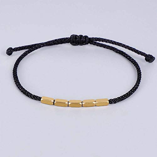 DAWEIF Tibetan Buddhist Copper Beads Bracelets Handmade Braided Lucky Red Rope Adjustable Boho Beaded Bracelets Black