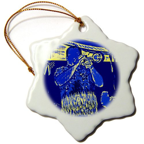 3dRose ORN_156379_1 Blue and Yellow Trumpet Player Snowflake Ornament, Porcelain, 3-Inch 3dRose ORN_156379_1 Blue and Yellow Trumpet Player Snowflake Ornament, Porcelain, 3-Inch